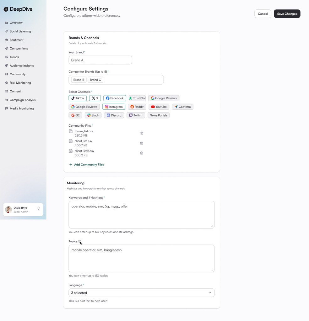 DeepDive additional UI screen